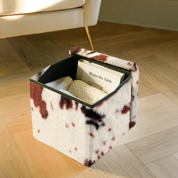 Go-Poufs Knock-Down Small Cube Faux Cowhide Storage Ottoman | 12"x12"x12" - Picture 1 of 5